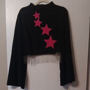 Black Top with Pink Stars and Fringe